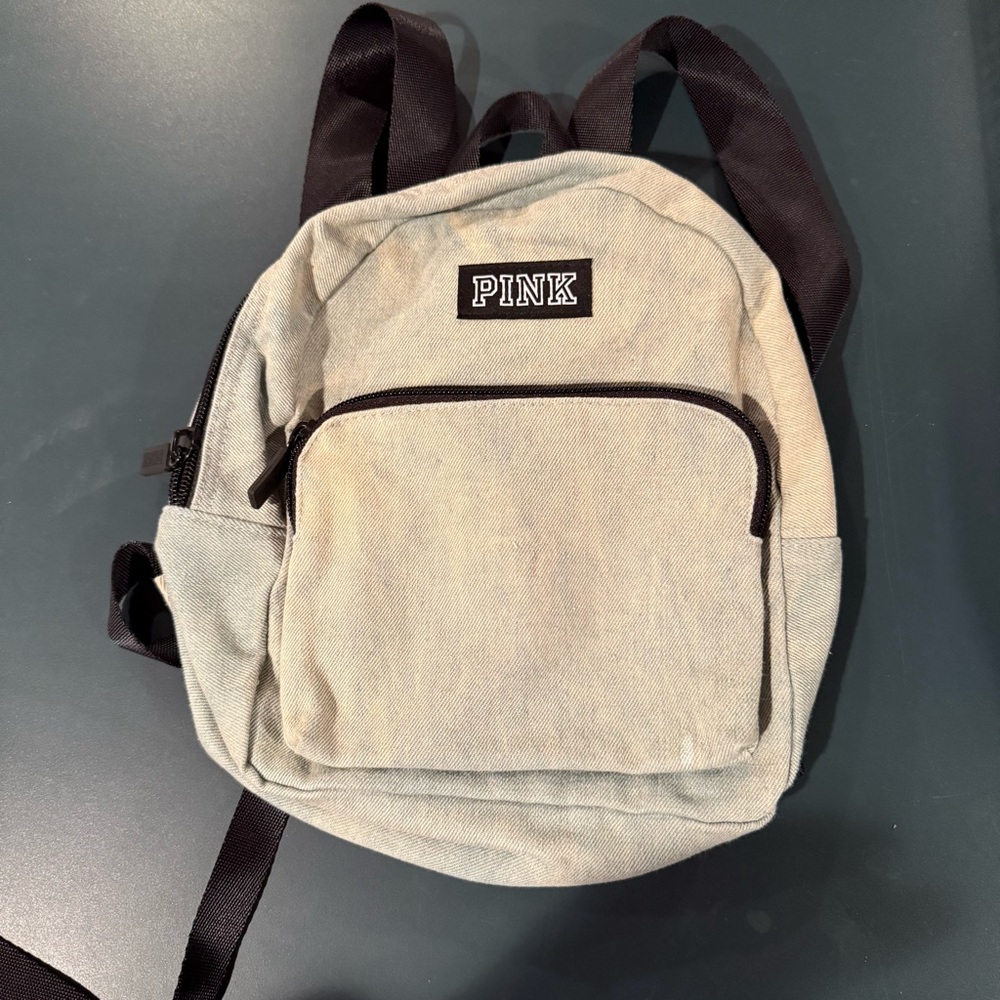NWOT PINK Victoria's Secret light wash denim mini backpack